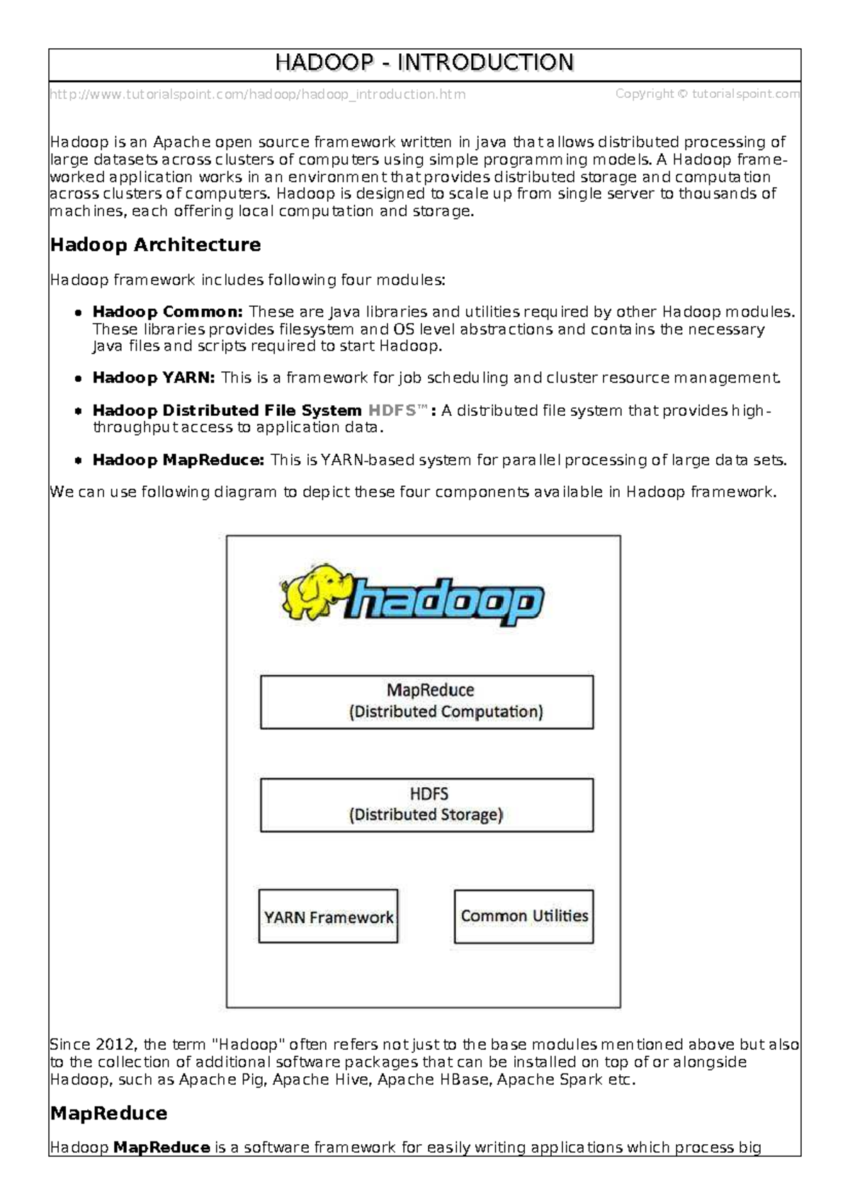 HADOOP 101: Introduction to Hadoop Framework and Architecture - Studocu