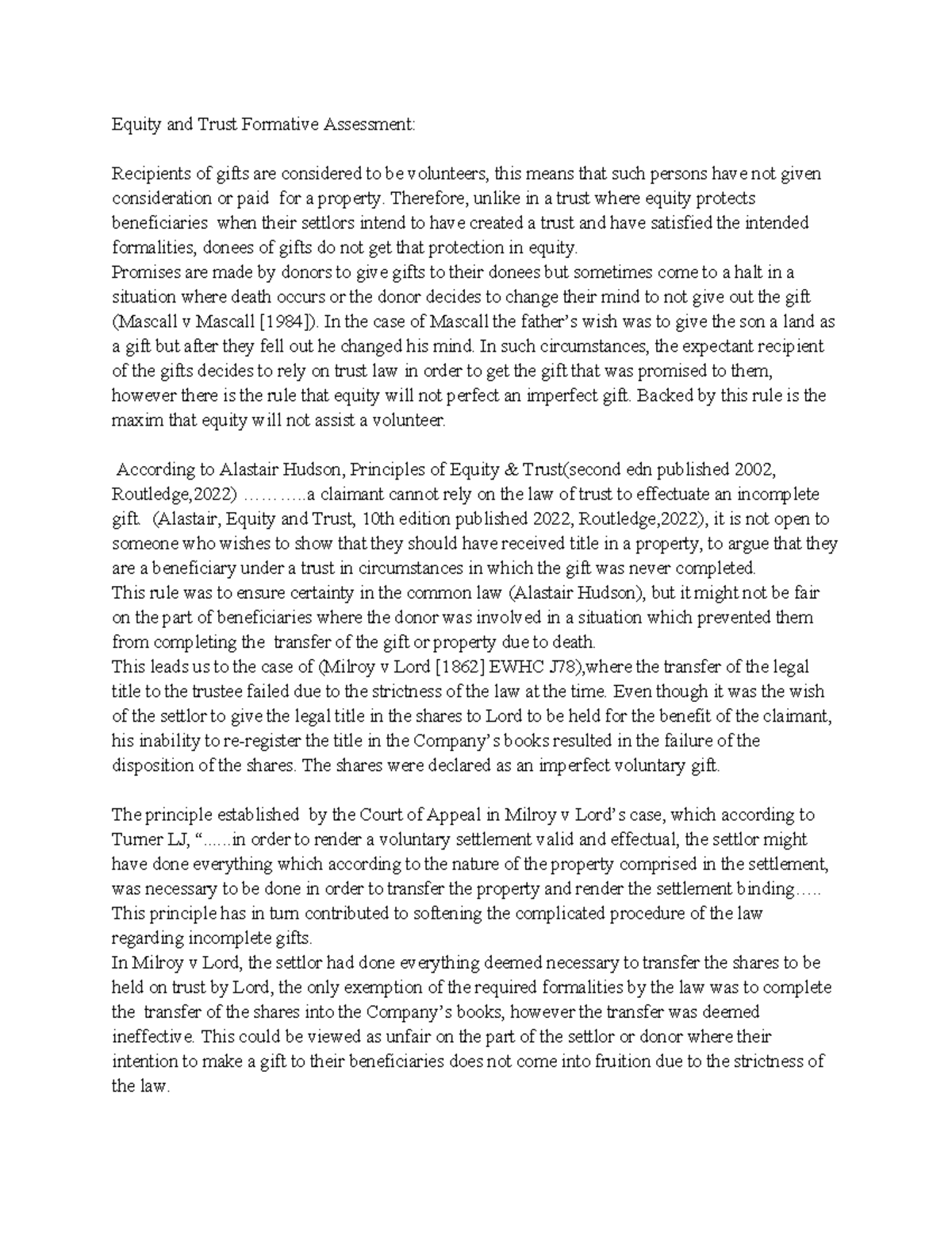 Equity & Trust Formative Assessment: Key Case Law Insights - Studocu