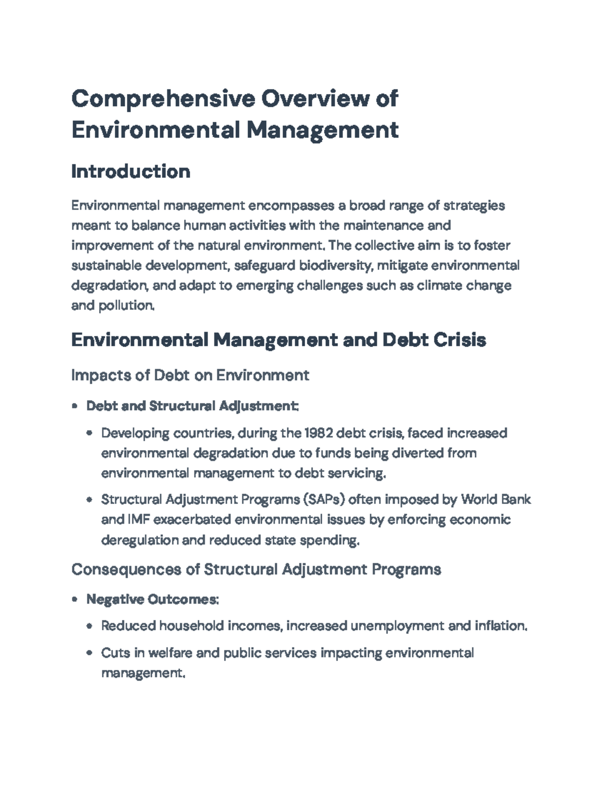 Comprehensive Overview of Environmental Management Strategies (ENV 101 ...