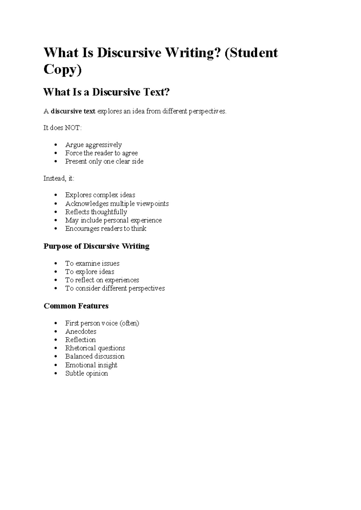What Is Discursive Writing - It does NOT: Argue aggressively Force the ...
