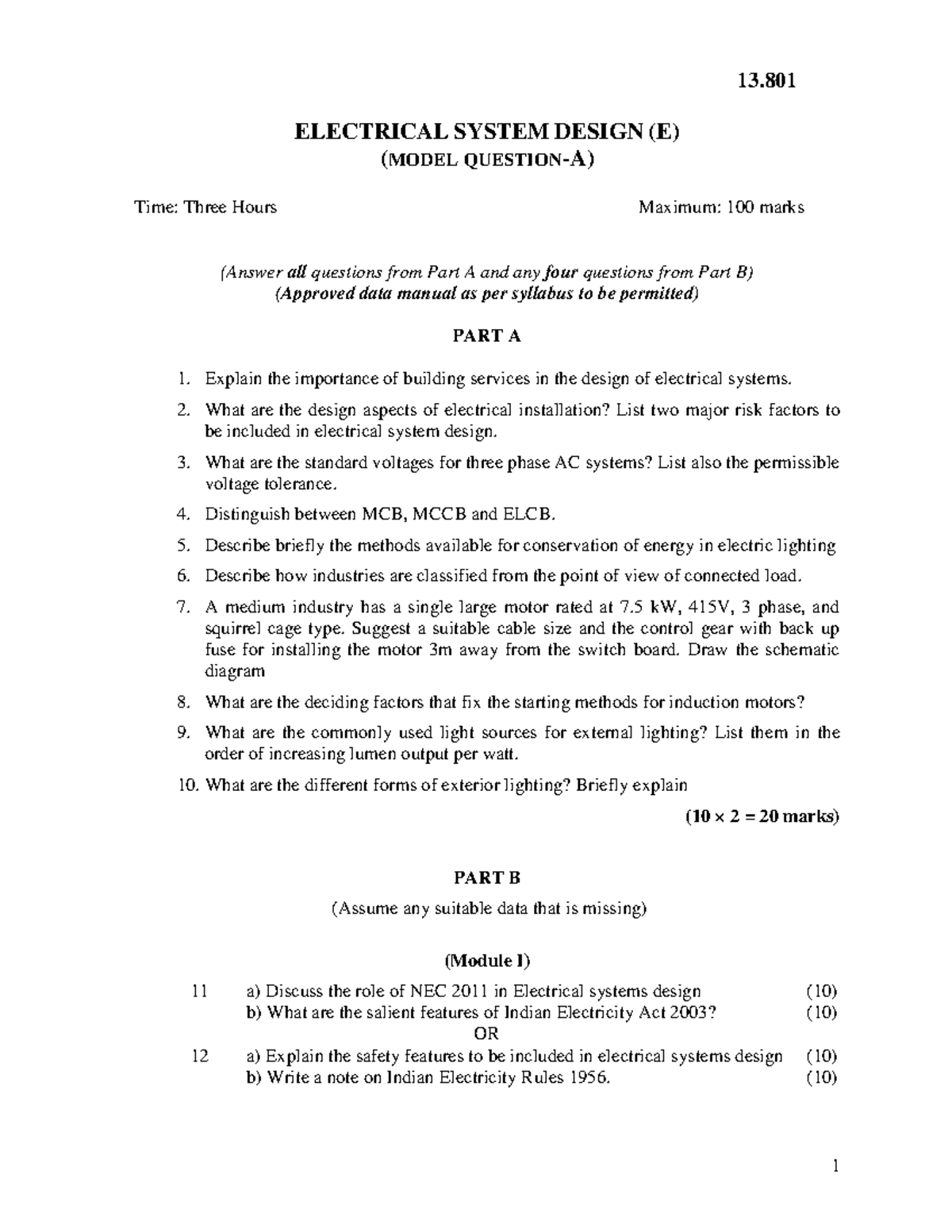 ELECTRICAL SYSTEM DESIGN MODEL Q&A (E) - MDLSD-131493980553 - Studocu