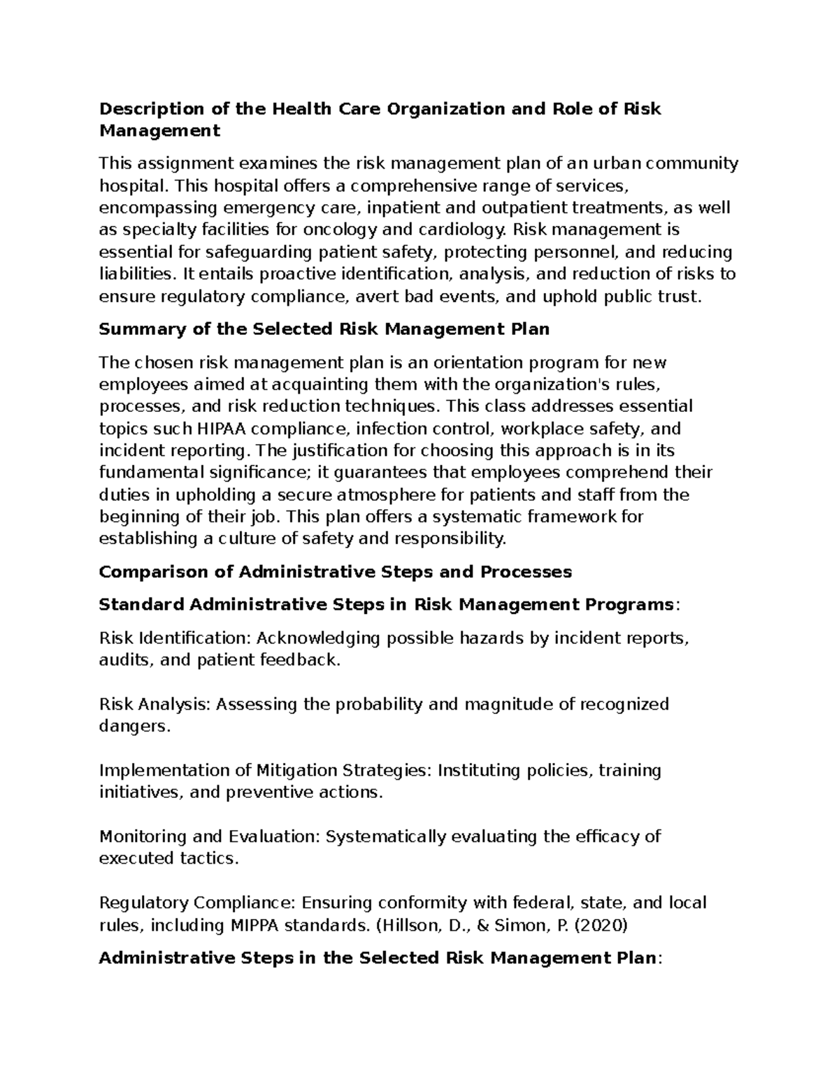 Benchmark - Risk Management Program Analysis: Urban Hospital Overview ...