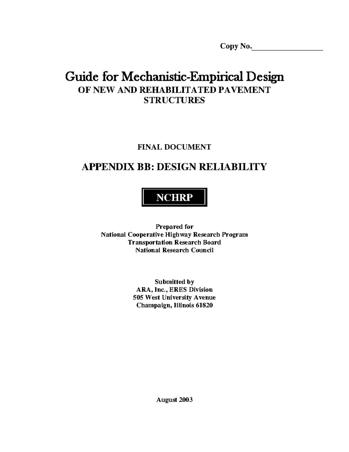 NCHRP 2002 Design Guide: Appendix BB on Pavement Reliability - Studocu