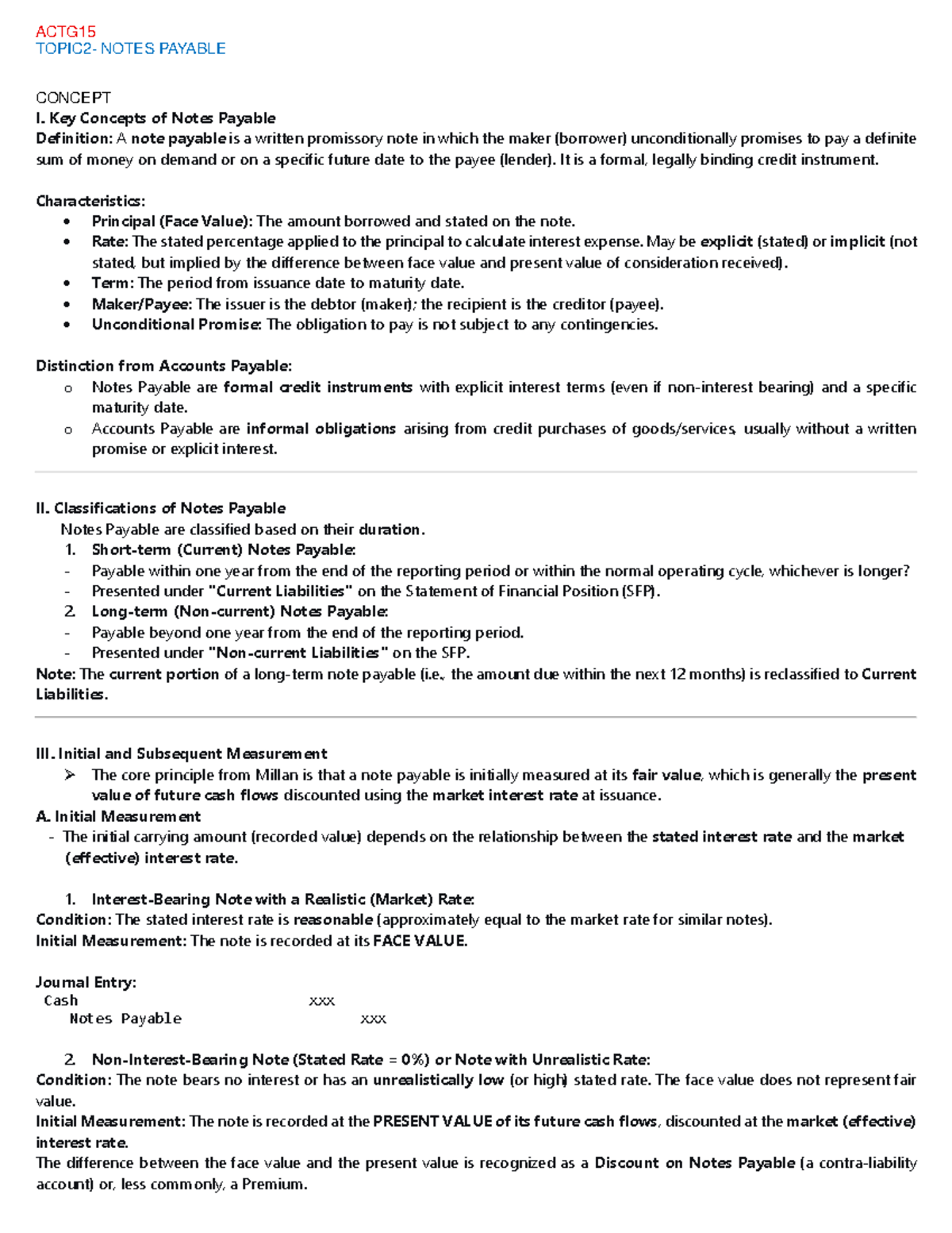 ACTG15 NOTES PAYABLE CONCEPT: Key Definitions & Classifications - Studocu