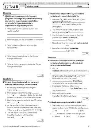 Brainy kl6 Unit Test 4 B - jest ok - UNIT 4 Test B Imię i nazwisko ...