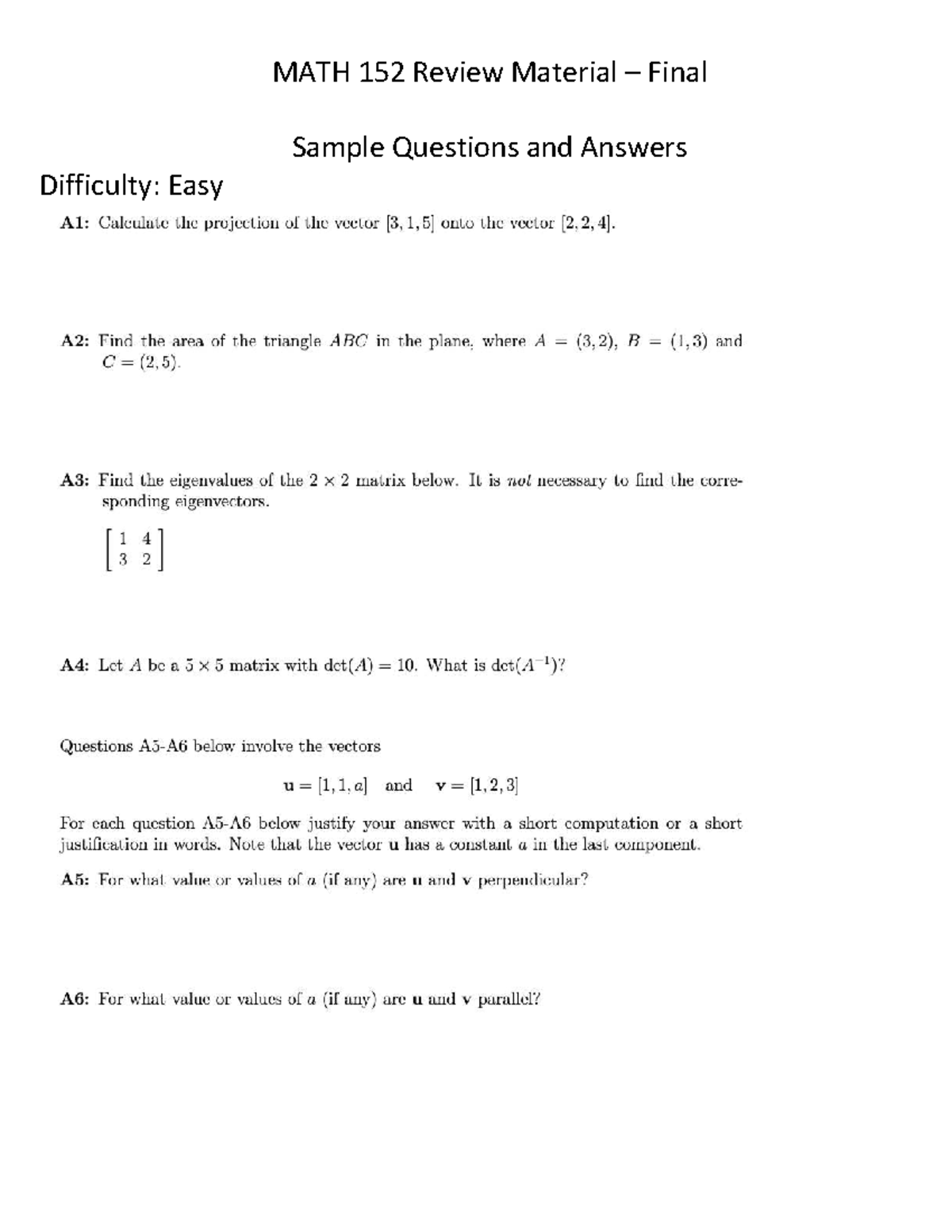 MATH 152 Final Review Worksheet - MATH 152 - MATH 152 Review Material ...
