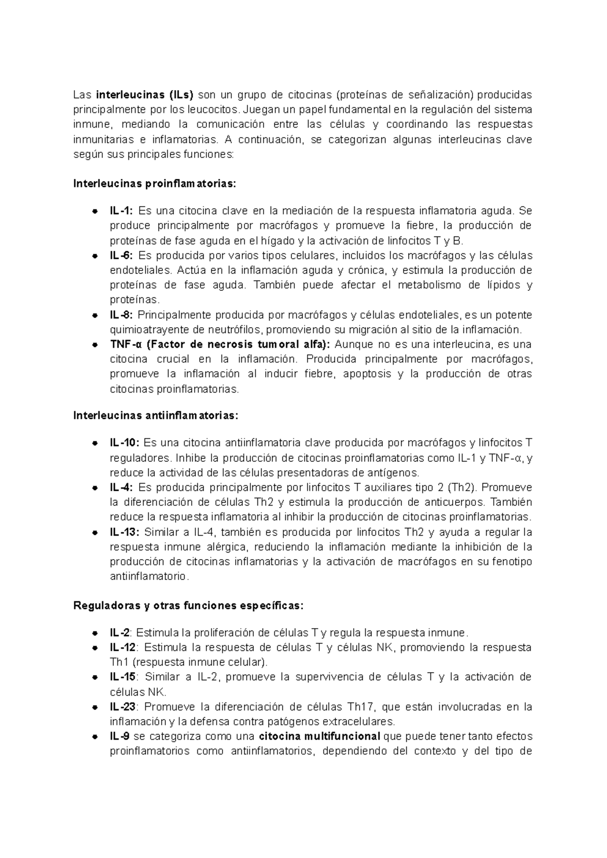 Interleucinas y su Papel en Oncología - Tarea 9 - Studocu