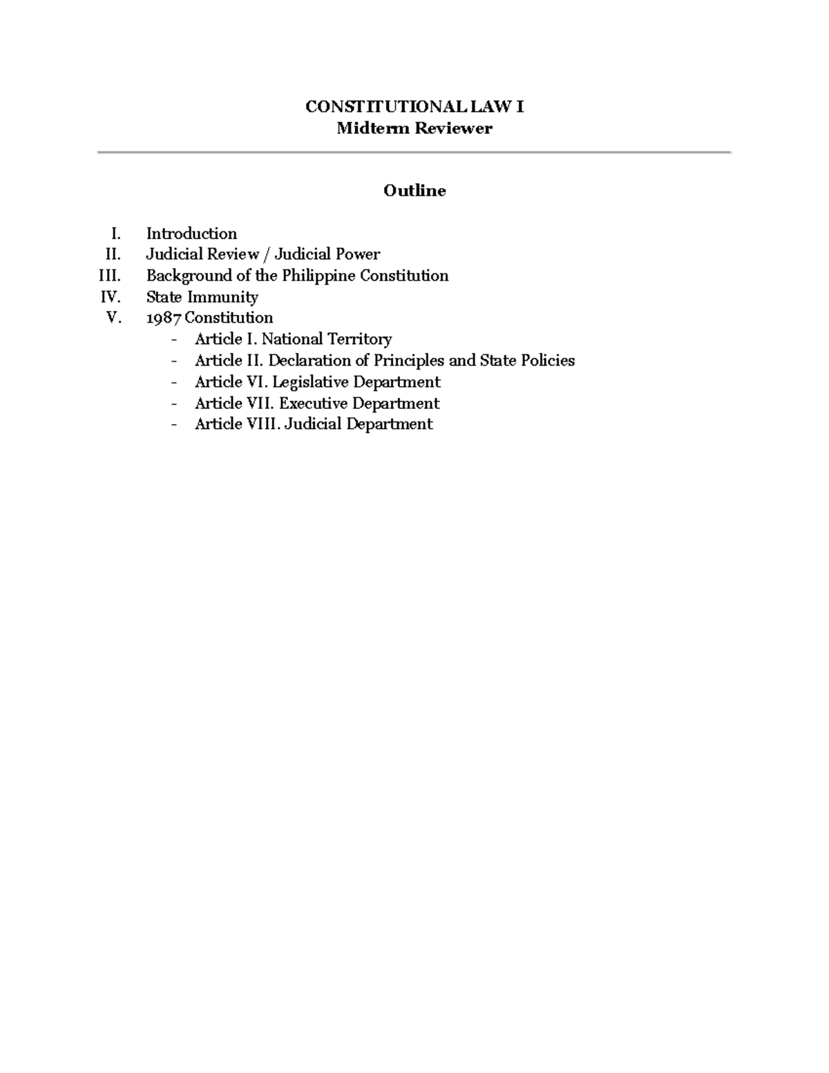 Constitutional Law I Midterm Review: Key Concepts and Principles - Studocu