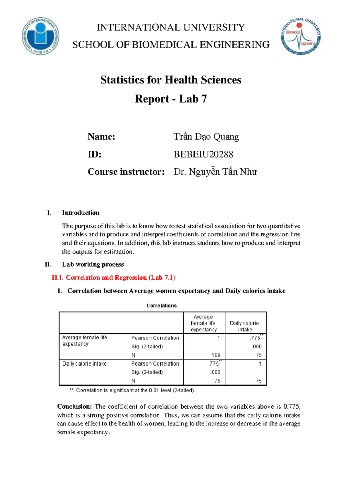 Statistics Lab 7 Report - Correlation & Regression Analysis - Studocu