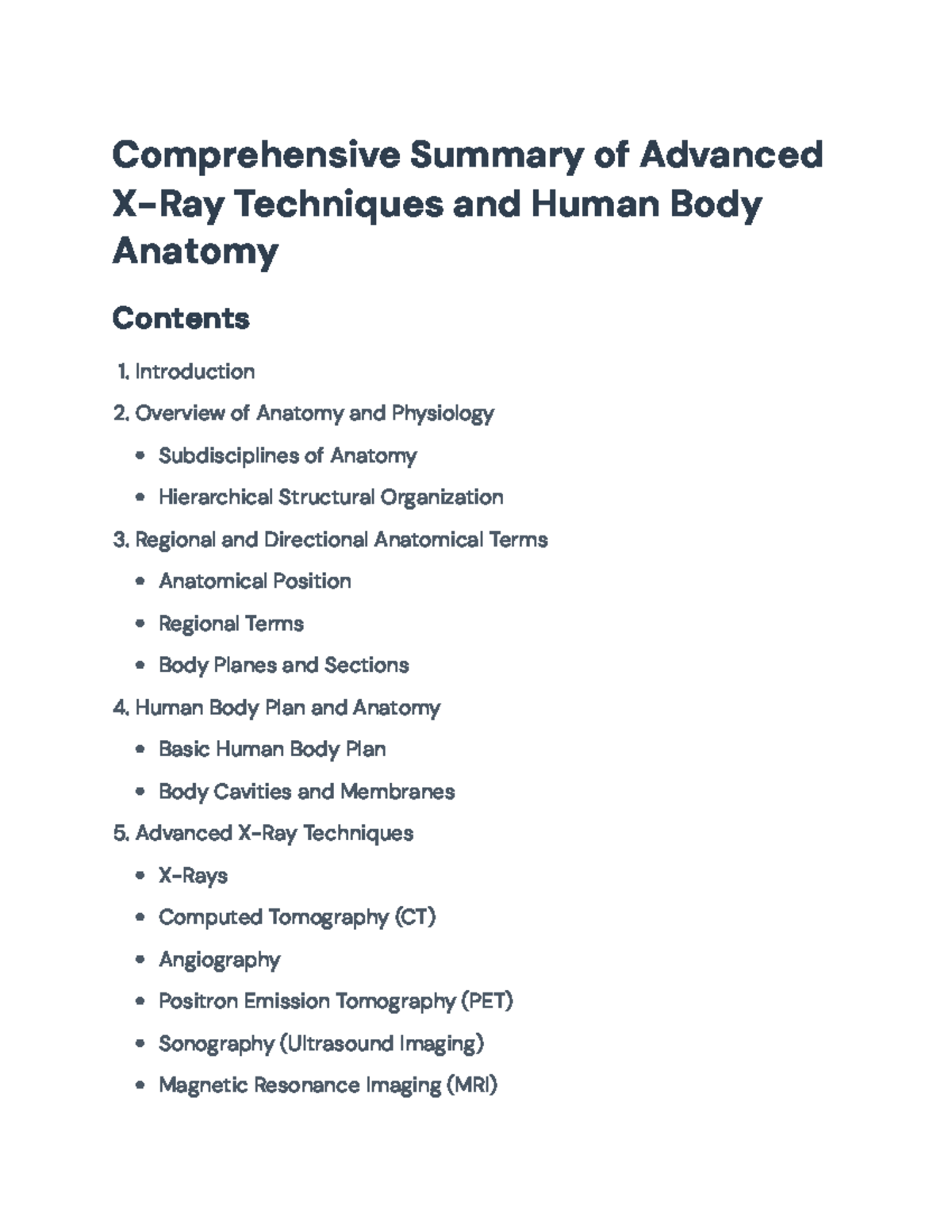 Advanced X-Ray Techniques and Human Anatomy Overview - Comprehensive ...