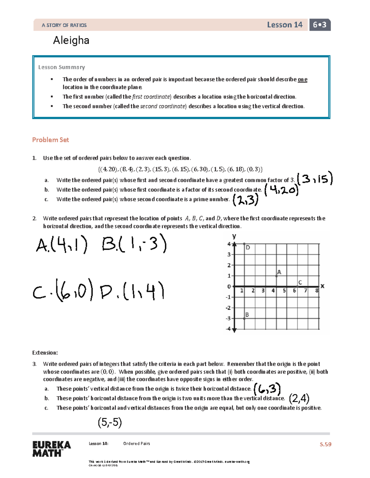 Aleigha Griffin - Problem Set 14 - Lesson 14 6 • Lesson 14: Ordered ...