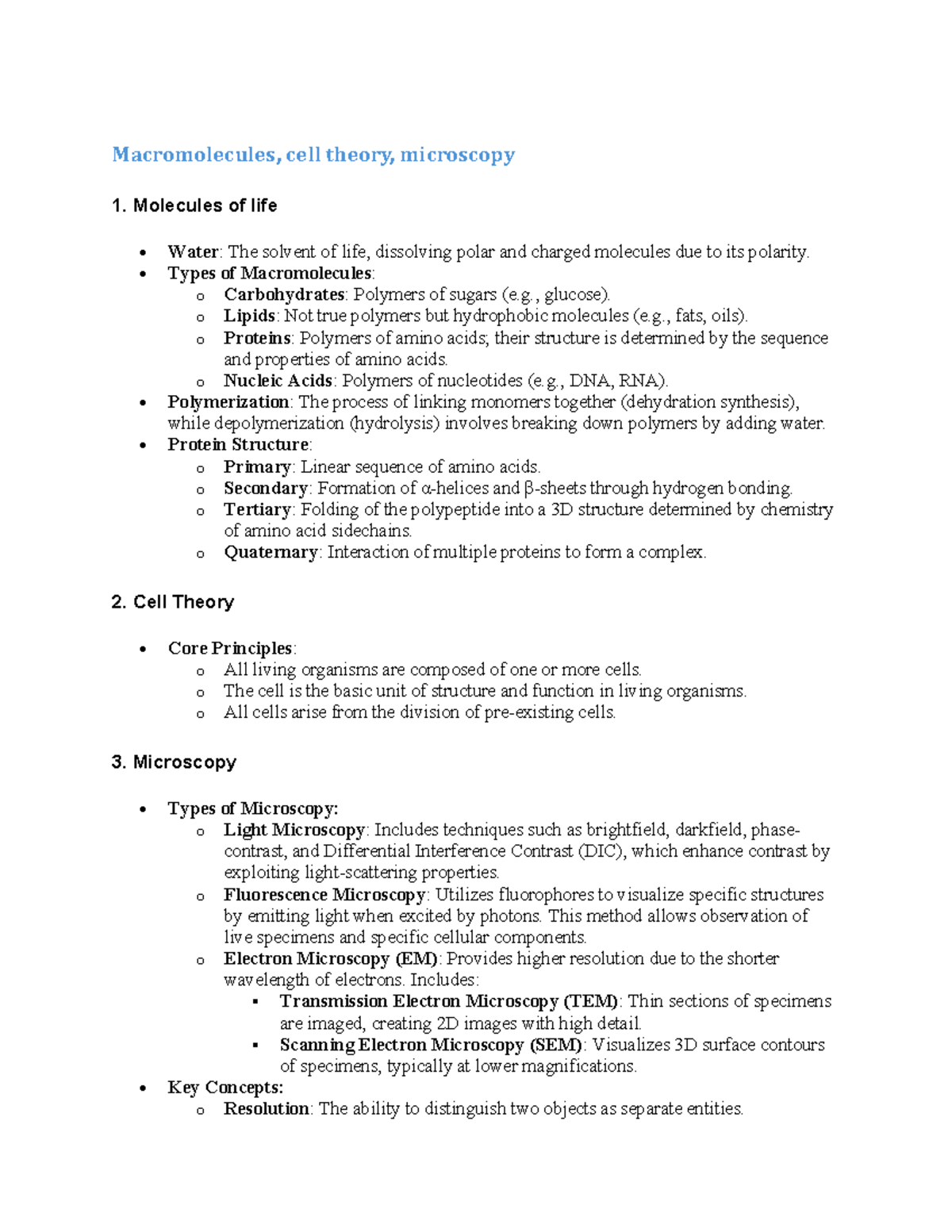 Chapter 2 - Cells: Lecture Summary Notes (BIO101) - Studocu