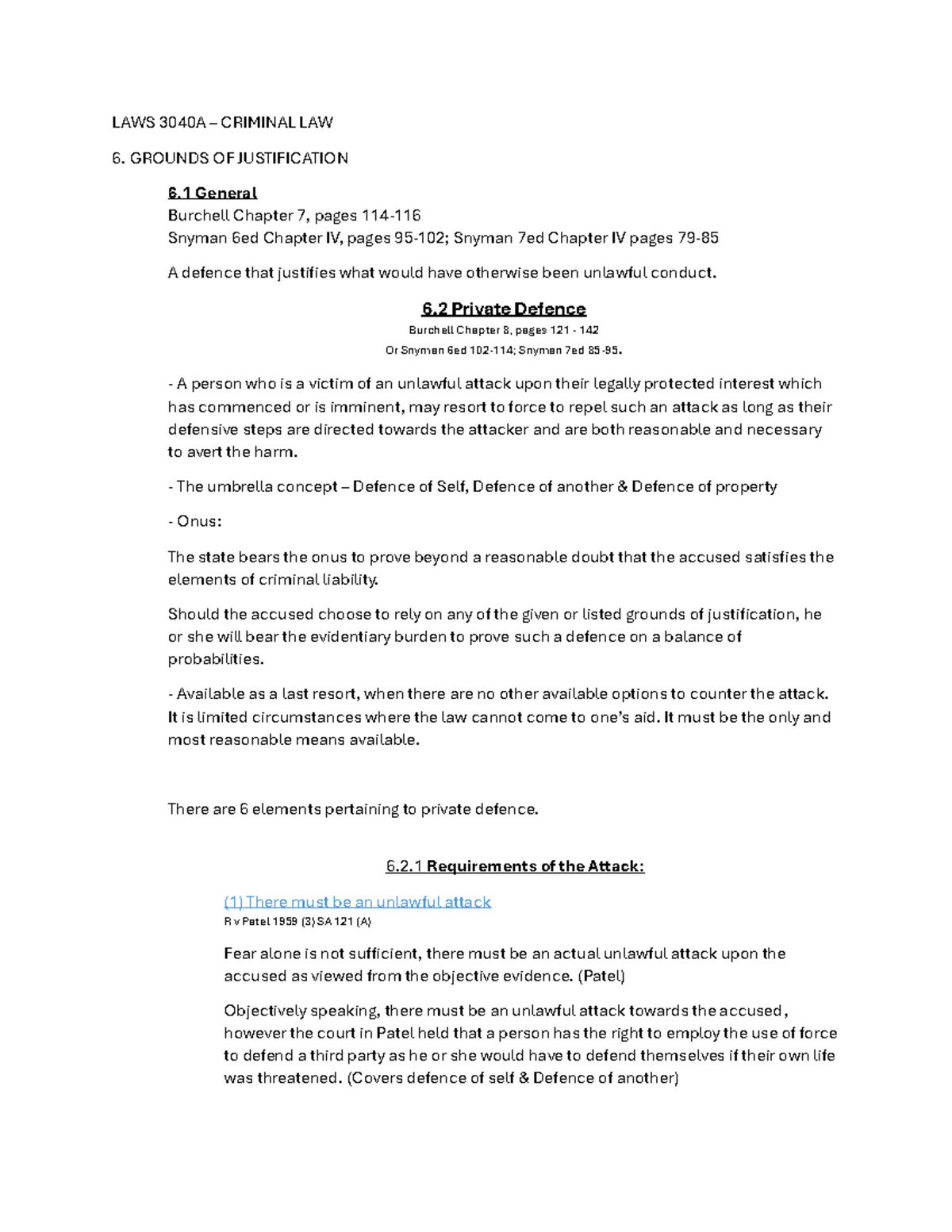 LAWS 3040A – Grounds of Justification in Criminal Law Notes - Studocu