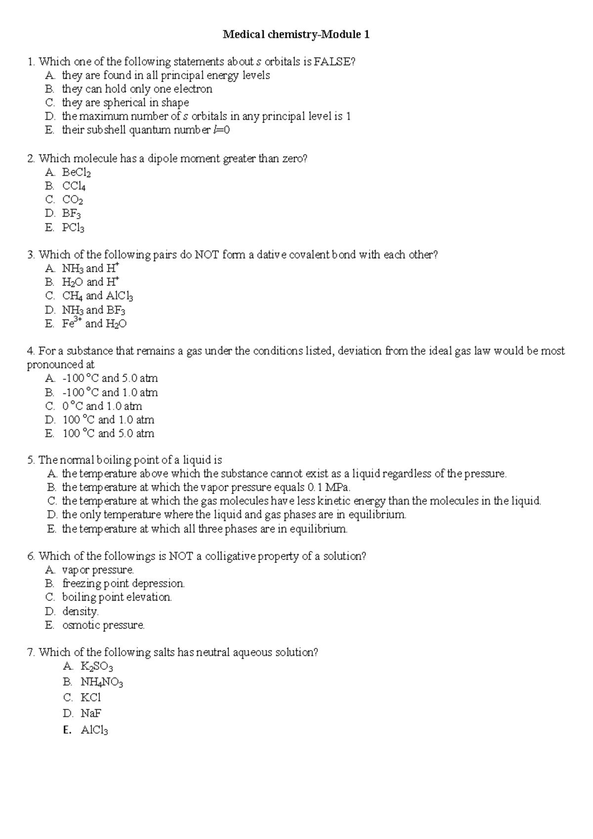 Past Paper Mix 5 - SCT 1 - Sem 1: Medical Chemistry Q&A - Studocu