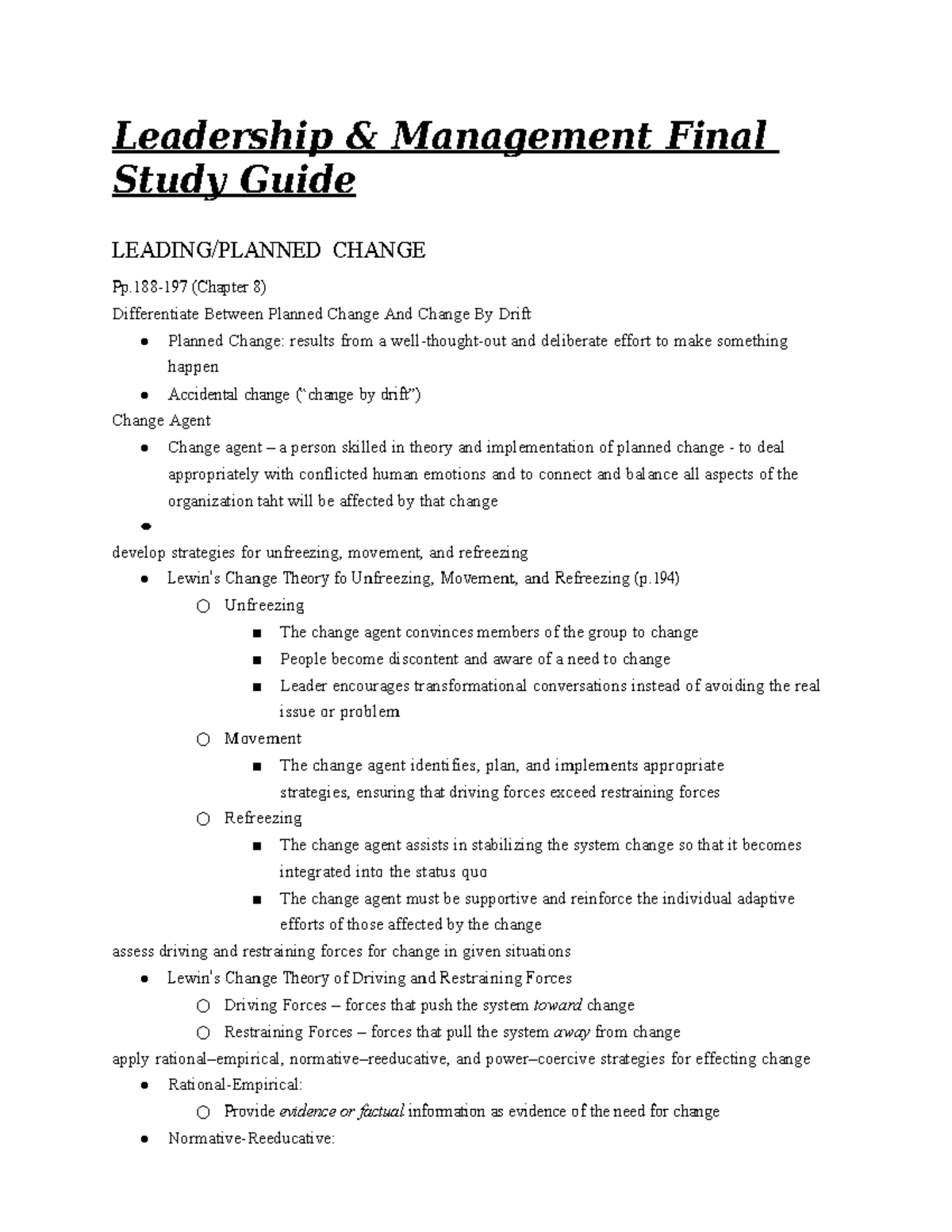 Leadership Final Study Guide - Leadership & Management Final Study ...