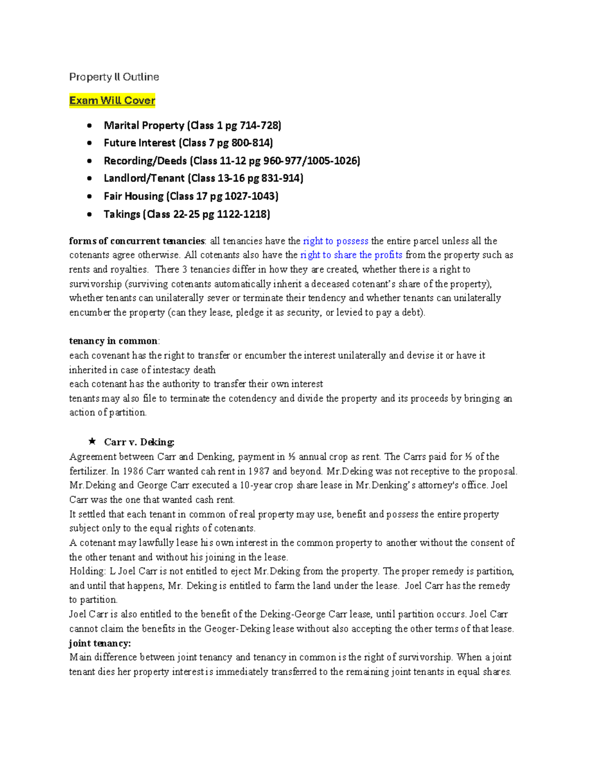 Property Law Lecture Notes (LAW101): Takings, Interests & Ownership ...