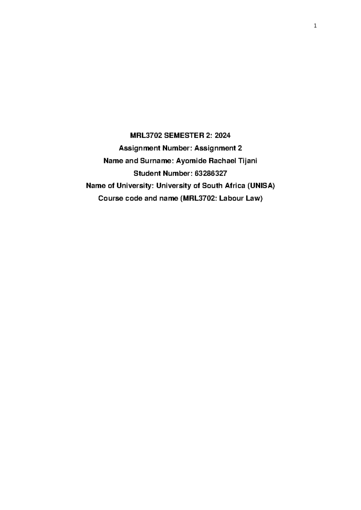 MRL3702 Assignment 2: Vicarious Liability in Labour Law Cases - Studocu