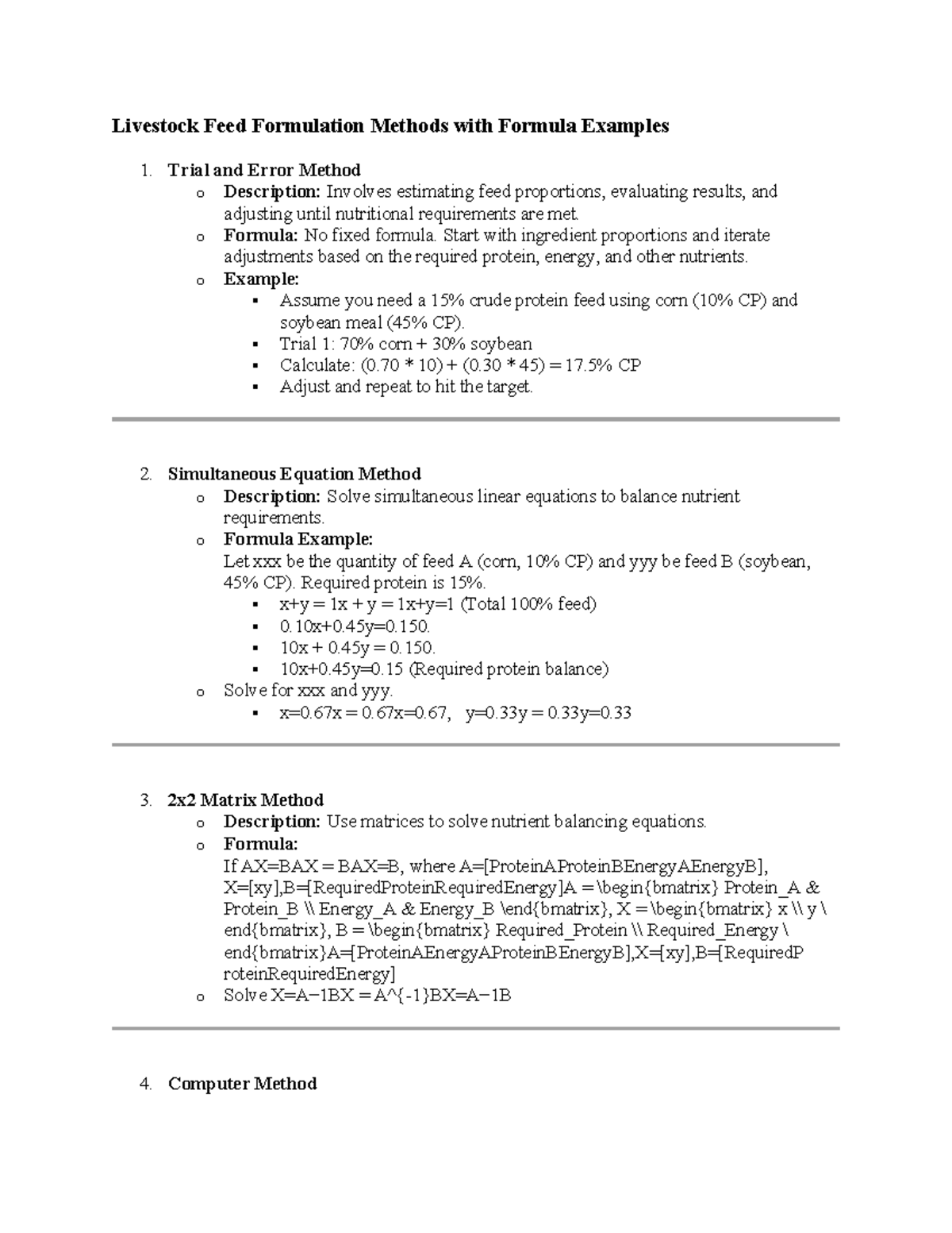 Livestock Feed Formulation Methods with Formula Examples - Trial and ...