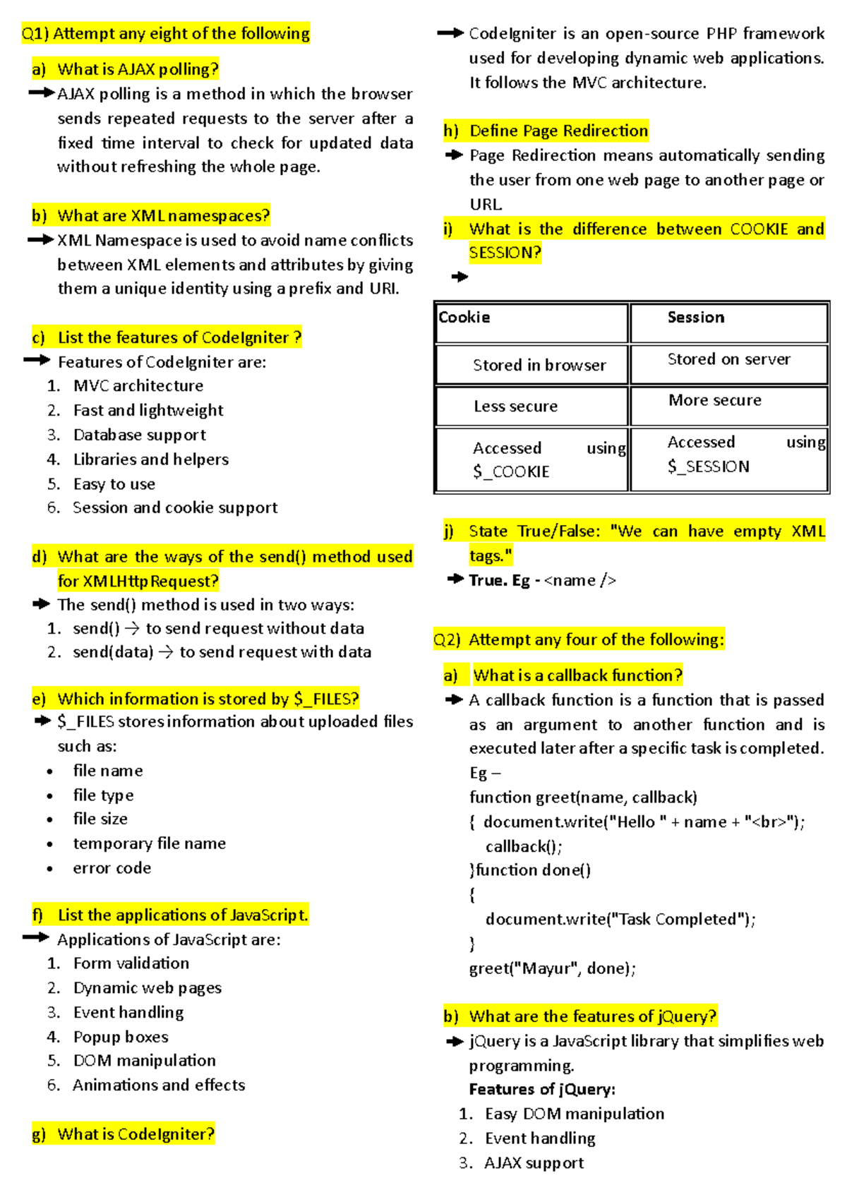Web Tech (CS101) - Important Q&A for Midterm Exam - Studocu