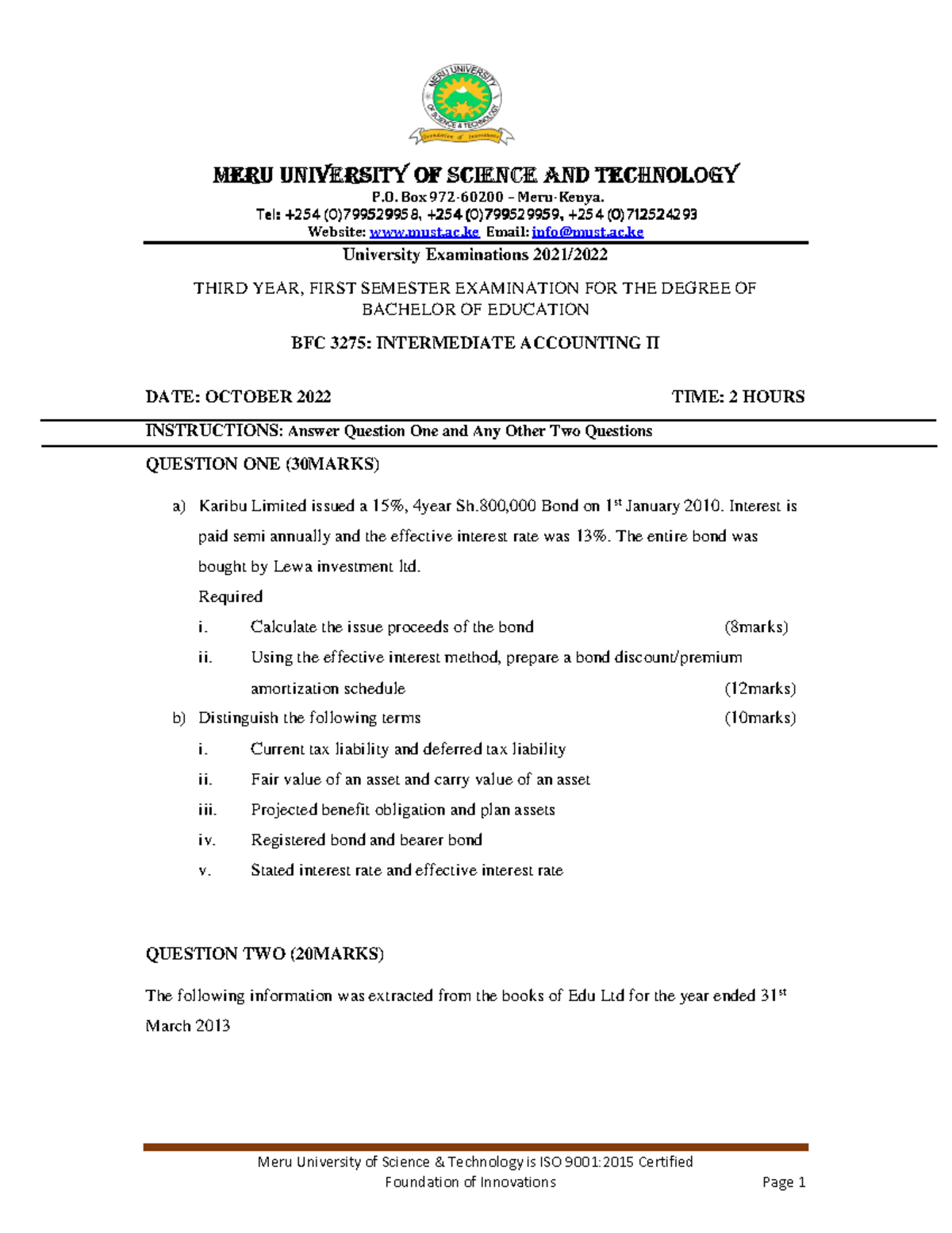 BFC 3275 Final Exam Study Guide: Intermediate Accounting II - Studocu