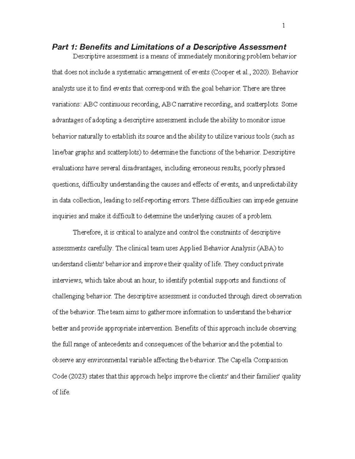 Benefits and Limitations of Descriptive Assessment in ABA (PSY7714 ...