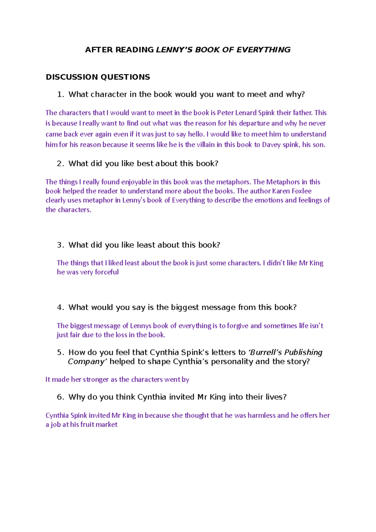 After Reading Lenny: Character Analysis and Discussion Questions - Studocu