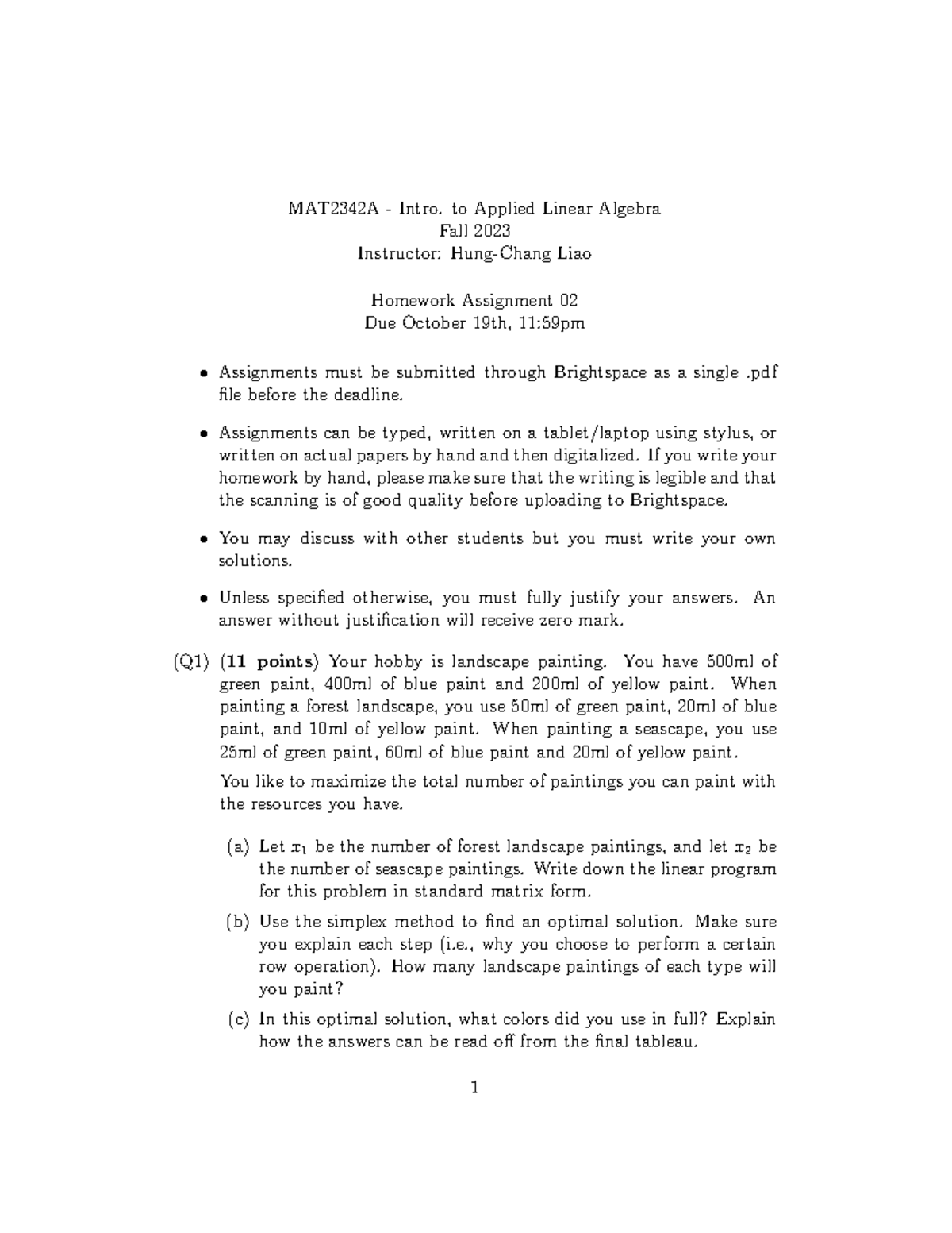 Assignment 02 + Solution - MAT2342A - Intro. to Applied Linear Algebra ...