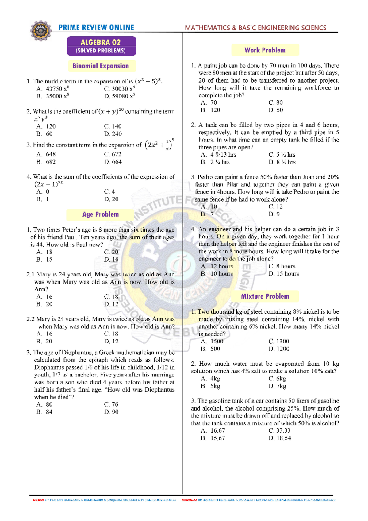 Algebra-2 - Algebra practice materials - Engineering Mechanics - Studocu