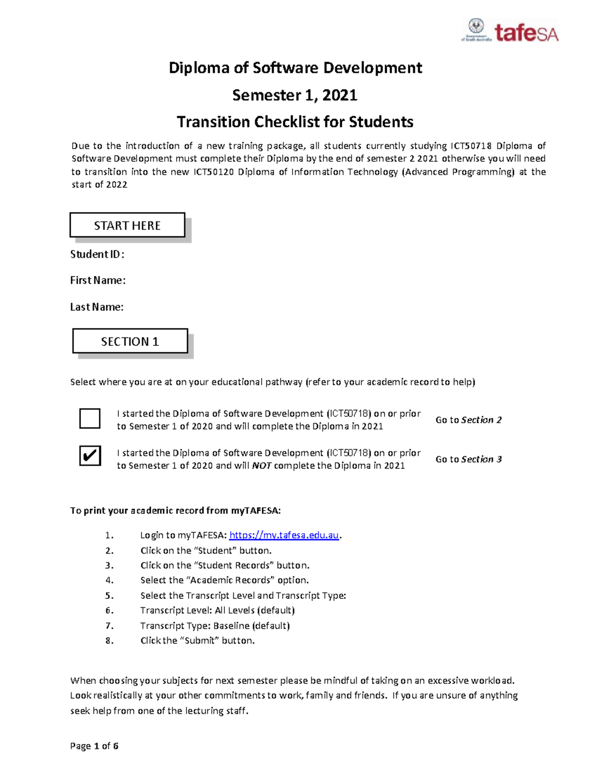 ICT50718 Diploma of Software Development Transition Checklist 2021 ...