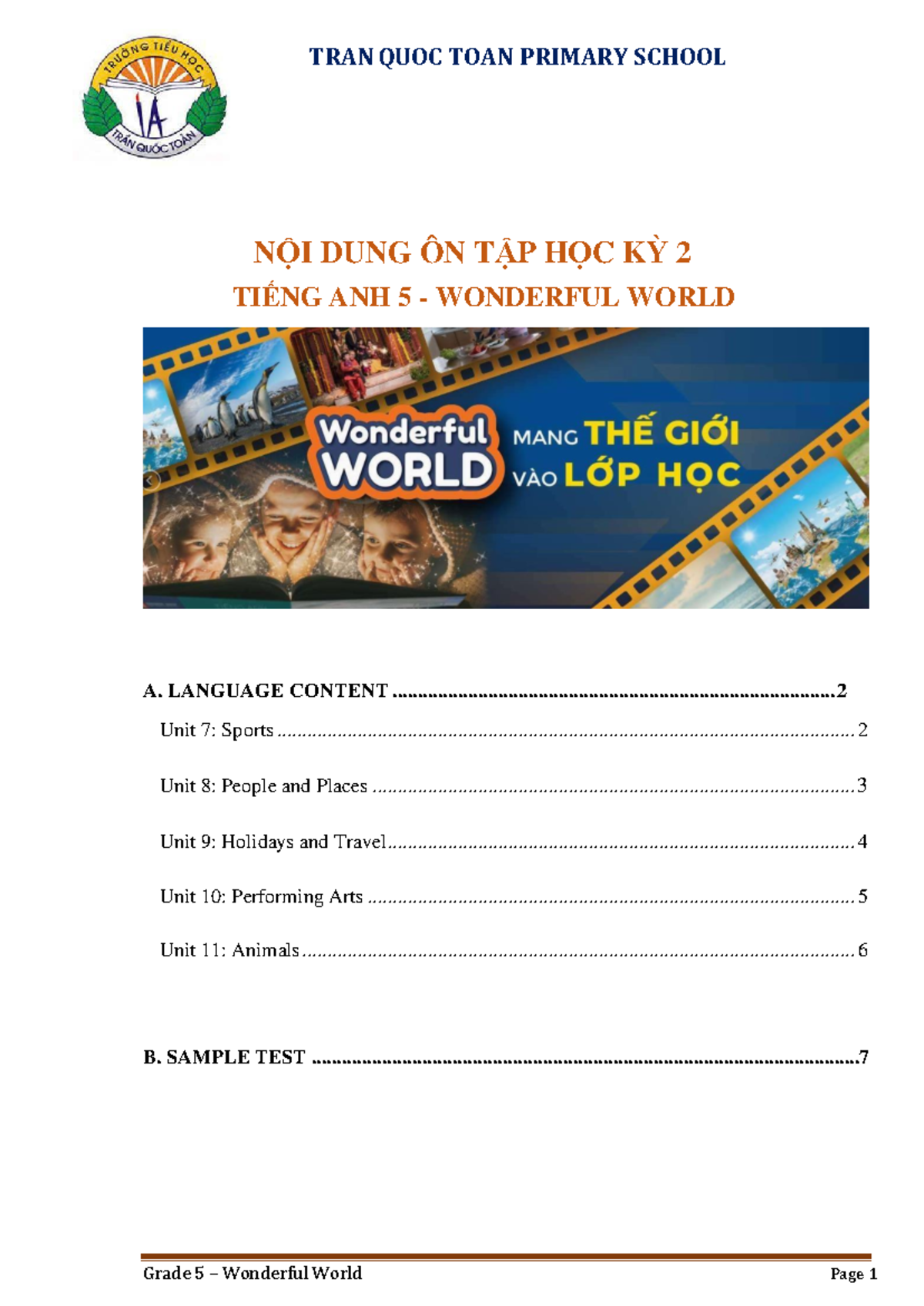 ÔN TẬP HỌC KỲ 2 TIẾNG ANH 5 - WONDERFUL WORLD (K5) - Studocu