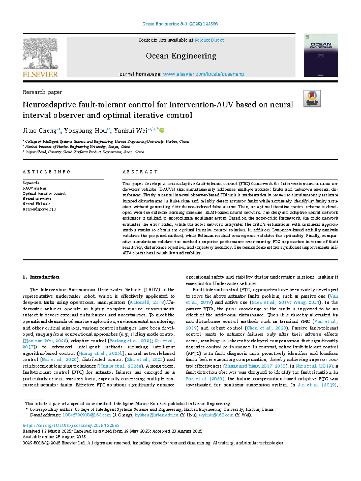 Neuroadaptive Control for Underwater Vehicles: A Neuro-FDI Approach ...