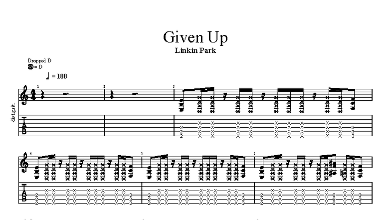 Given Up - Linkin Park Dist. Guitar Tabs (100) - Studocu