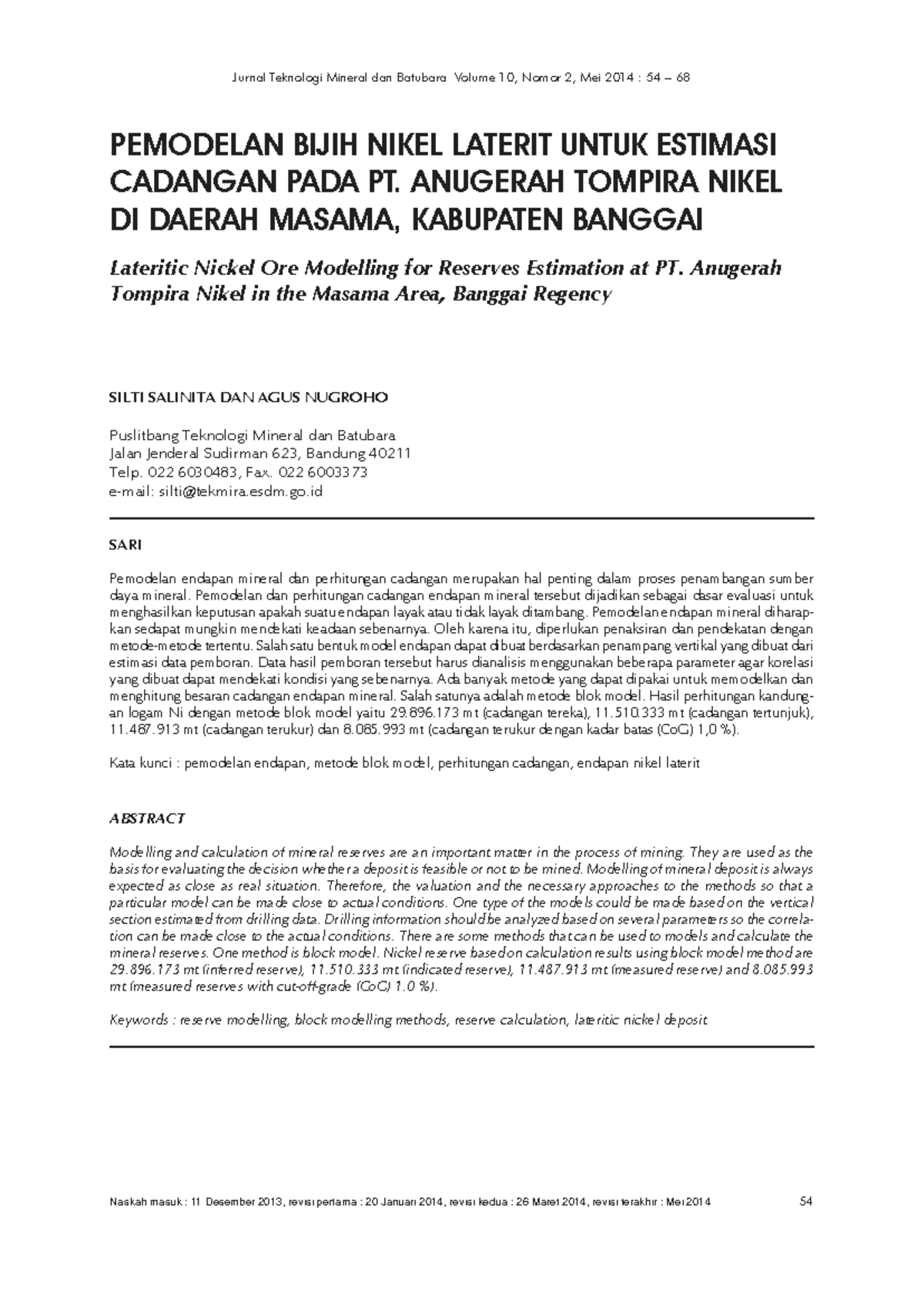 Pemodelan Bijih Nikel Laterit untuk Estimasi Cadangan di PT. Anugerah ...