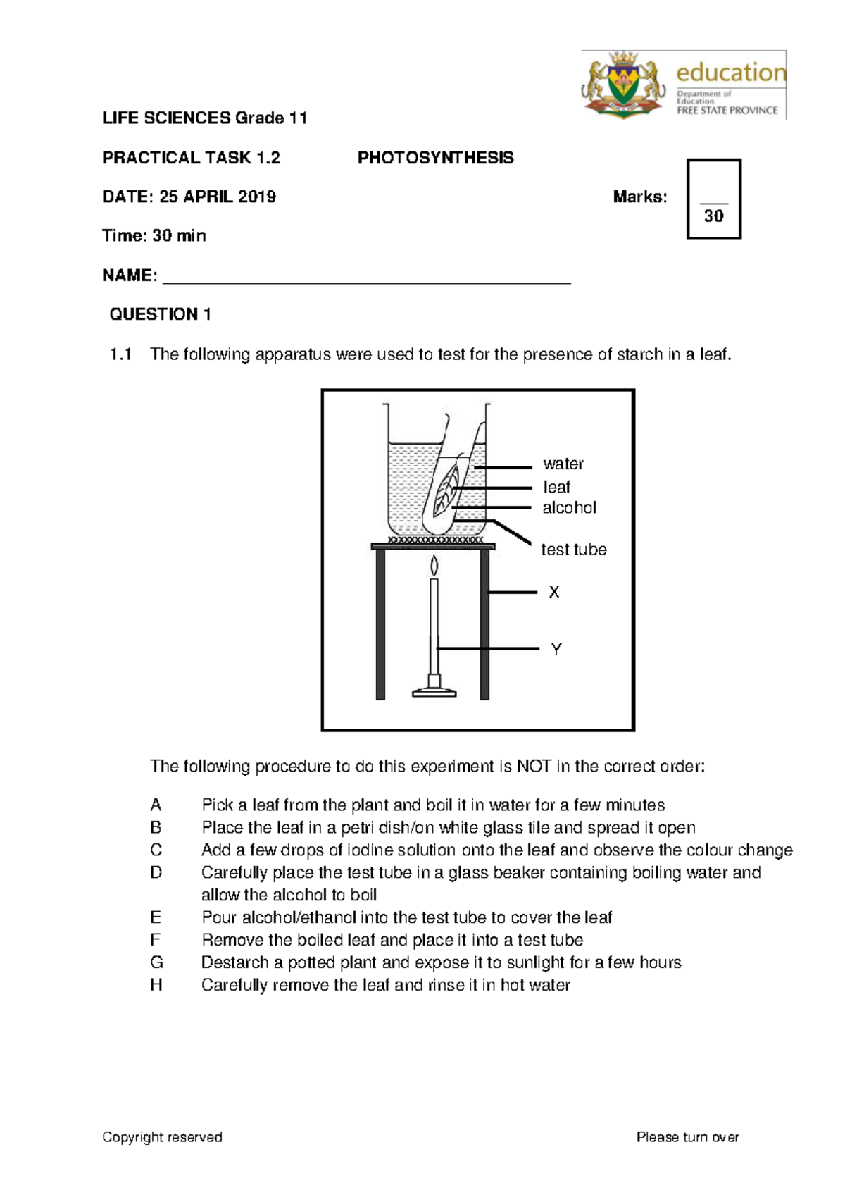 Grade 11 Life Sciences Practical Task 1.2: Photosynthesis Notes - Studocu