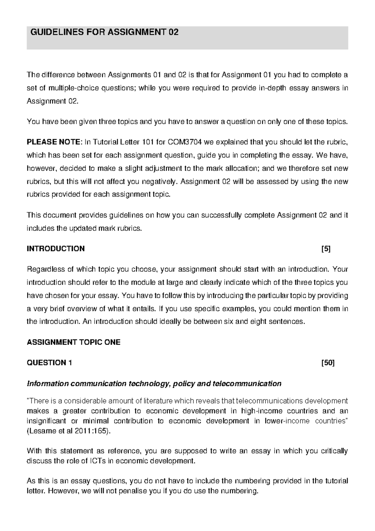Guidelines for Assignment 2 - GUIDELINES FOR ASSIGNMENT 02 The ...