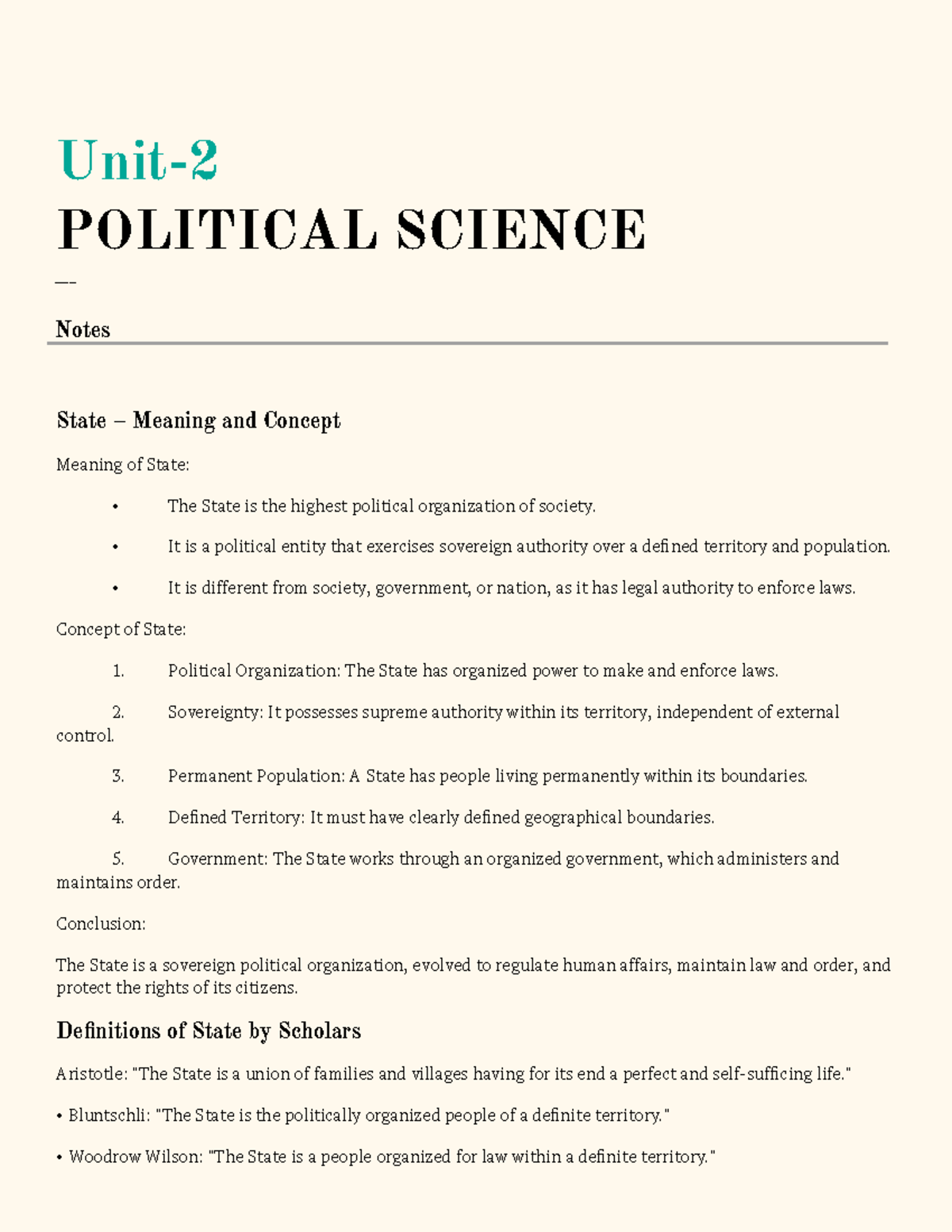 POLITICAL SCIENCE 101: Notes on the Concept and Meaning of State - Studocu