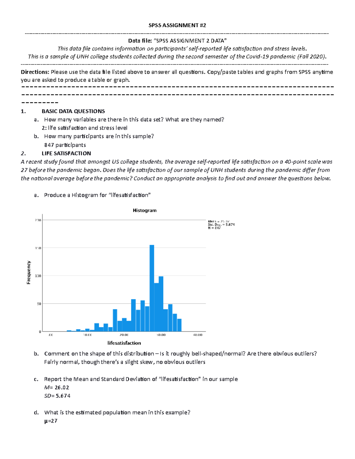 PSYC402 SPSS Assignment 2: Life Satisfaction & Stress Analysis - Studocu