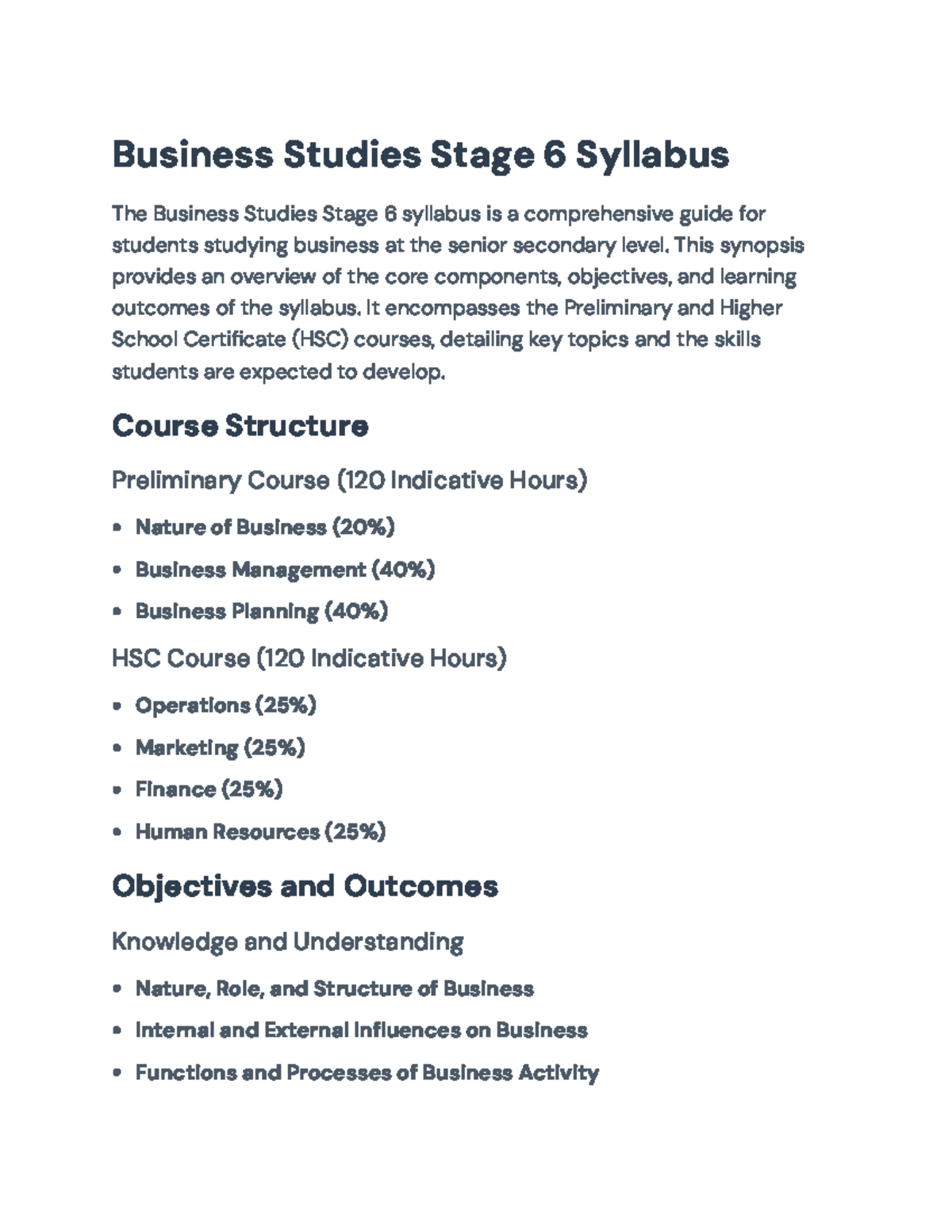 Business Studies Stage 6 Syllabus Overview for HSC Preparation ...
