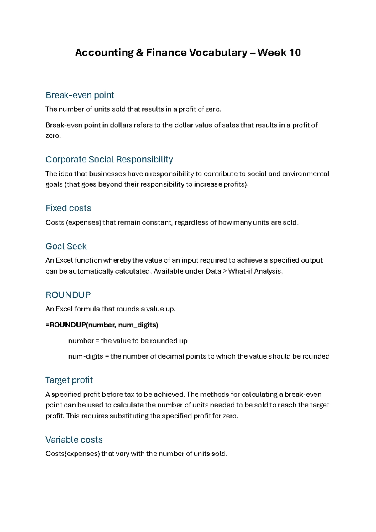Accounting Finance Vocabulary Week 1: Essential Terms & Concepts - Studocu
