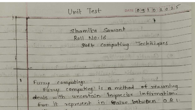 Unit Test: Soft Computing Techniques (Roll No. 16) - Studocu