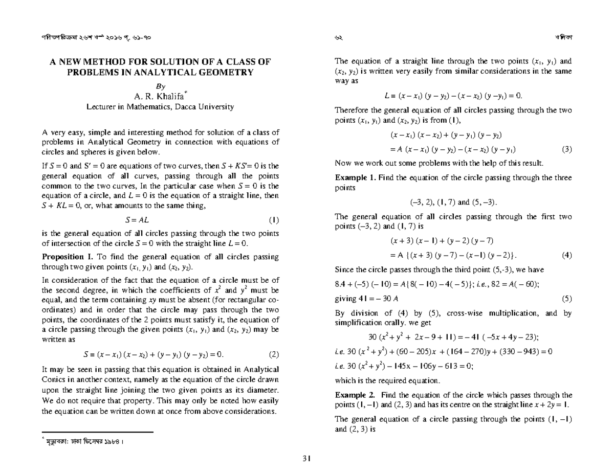 A Method for Solving Problems in Analytical Geometry (MTH 101) - Studocu