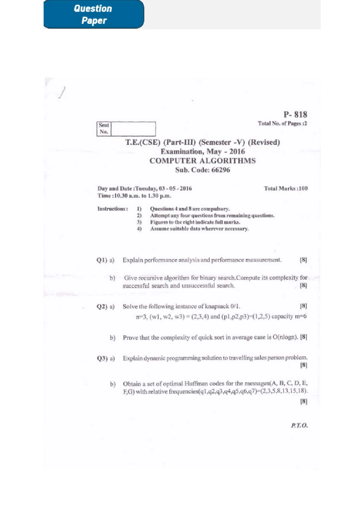 University Previous year Question Bank of CA - Question Paper 818 Seat ...