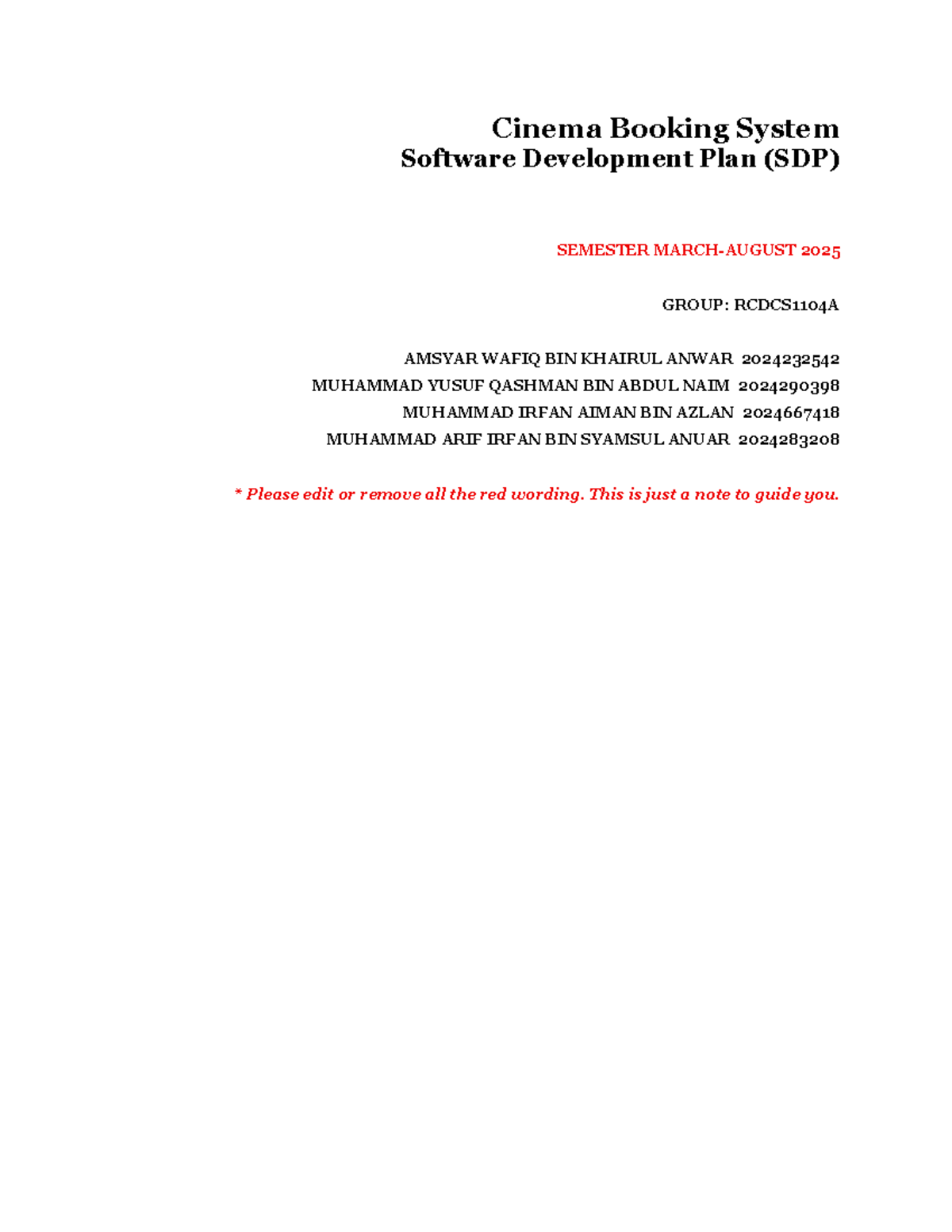 Cinema Booking System Software Development Plan (SDP) - ISP250 Project ...