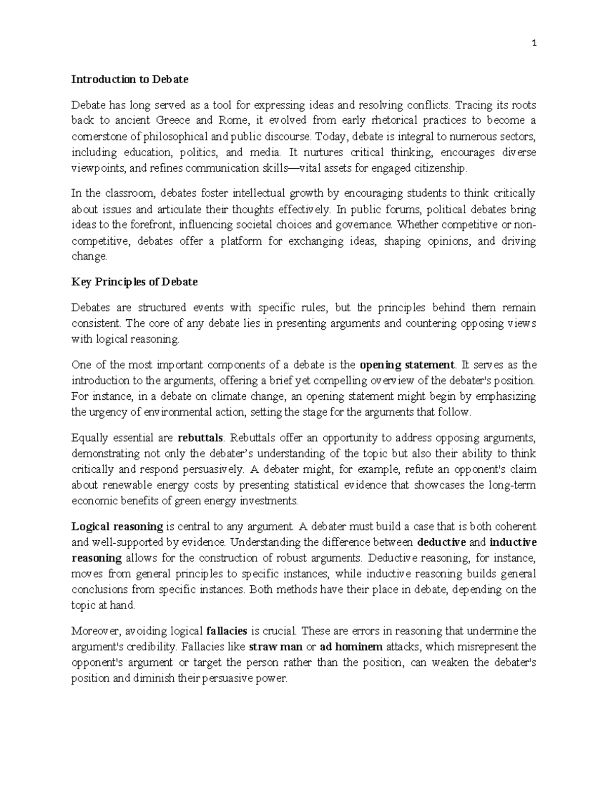 Principles and Process of Debate: A Comprehensive Overview - Studocu