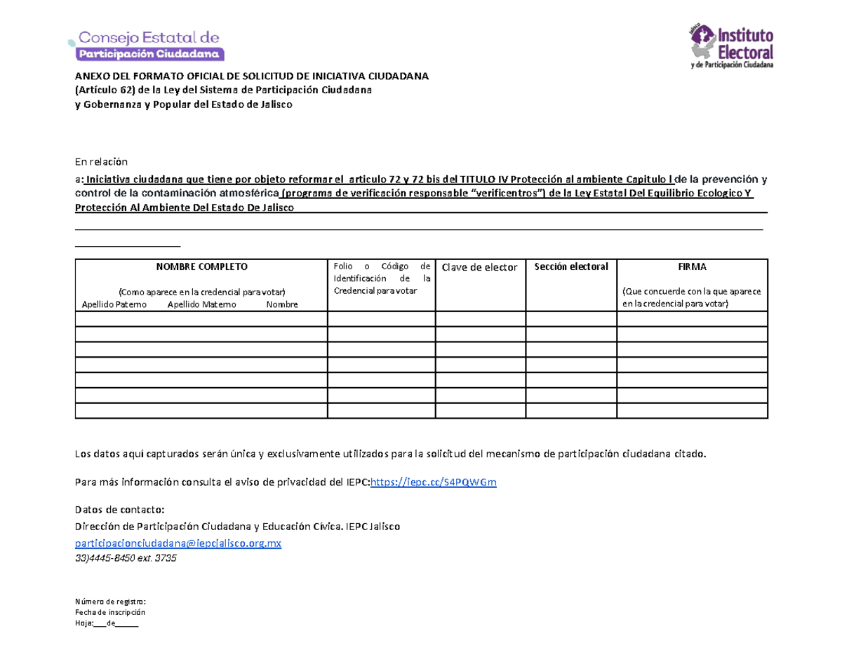 Formato Oficial Iniciativa Ciudadana 2023 - Jalisco - Document Preview
