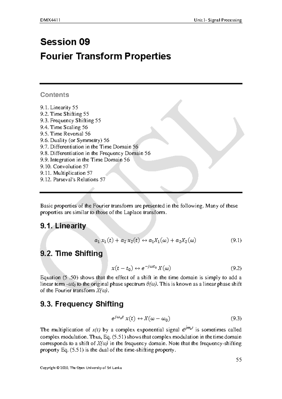 DMX4411 Session 09: Properties of Fourier Transform Explained - Studocu