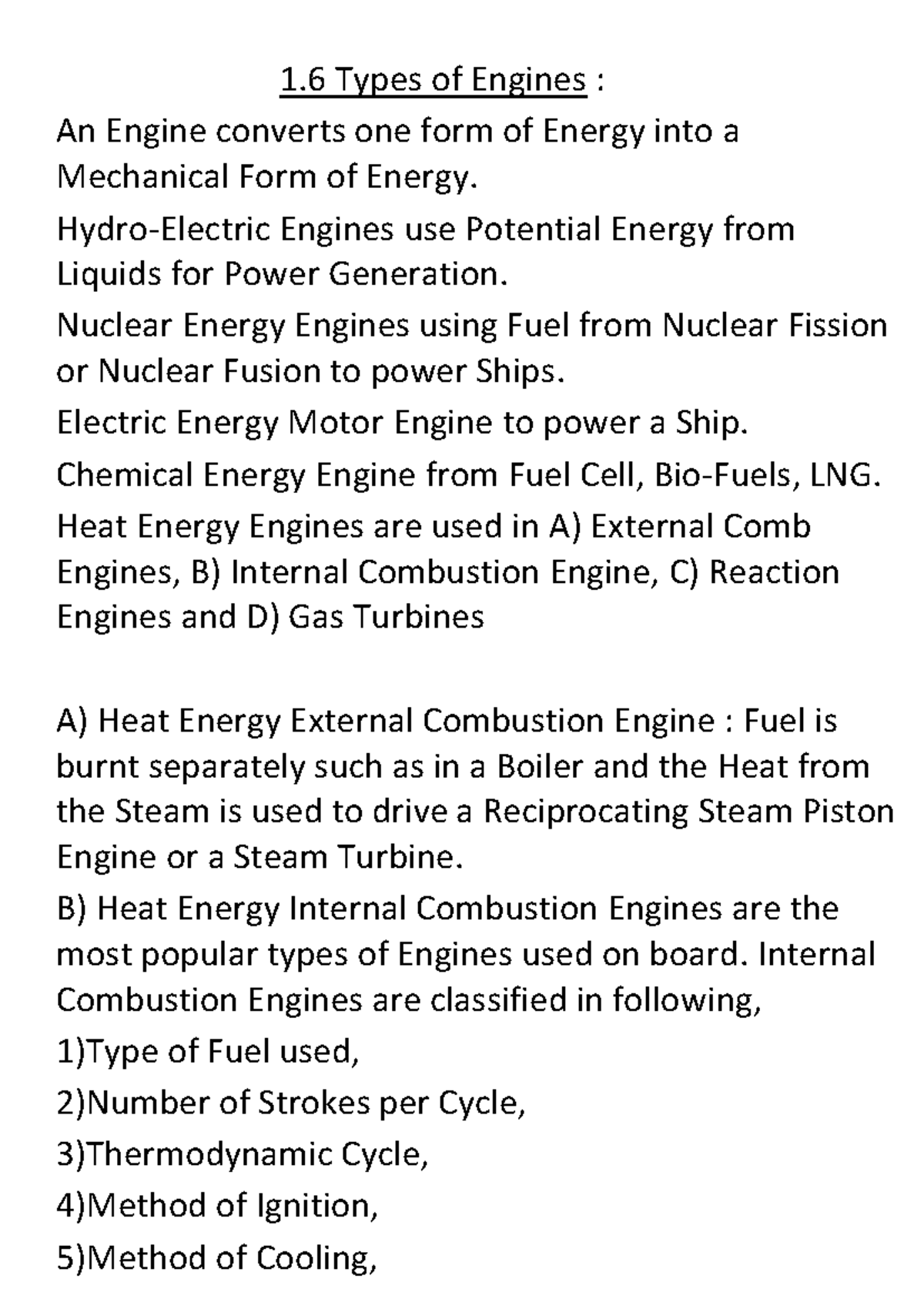1.6 Types of Engines - idk - 1 Types of Engines : An Engine converts ...
