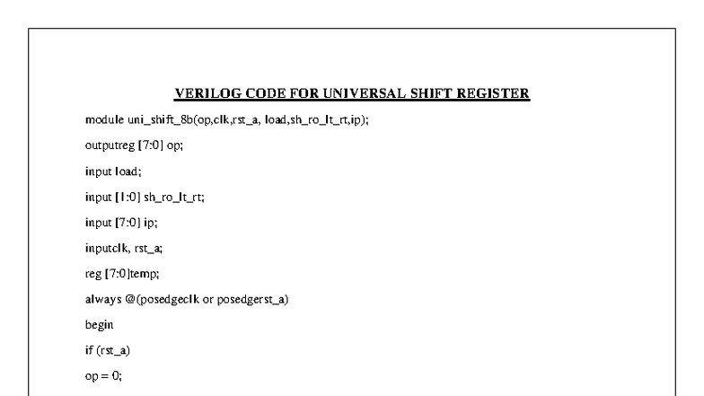 Verilog Code for Digital System Components and Test Benches - Studocu