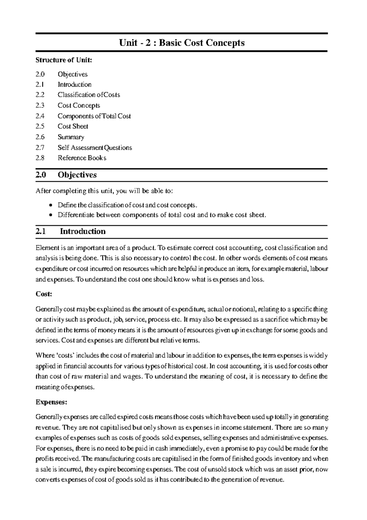 Cost Concepts and Classifications - Lecture Notes (Unit 2) - Studocu