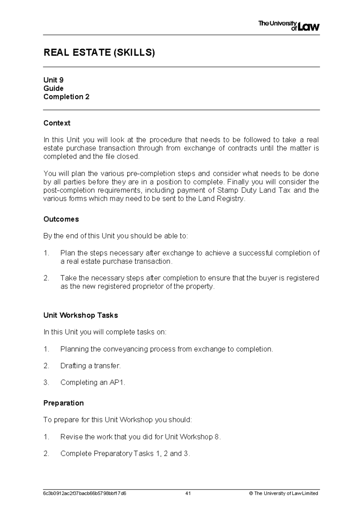 Unit 9 Workshop: Real Estate Completion Procedures & Planning - Studocu